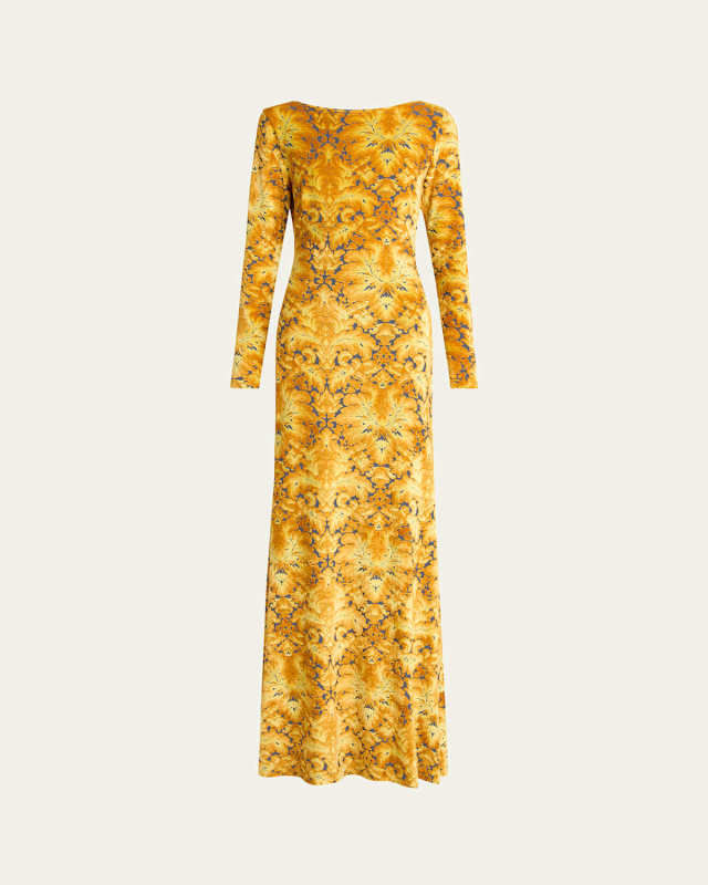 Long-Sleeve Open-Back Maxi Dress